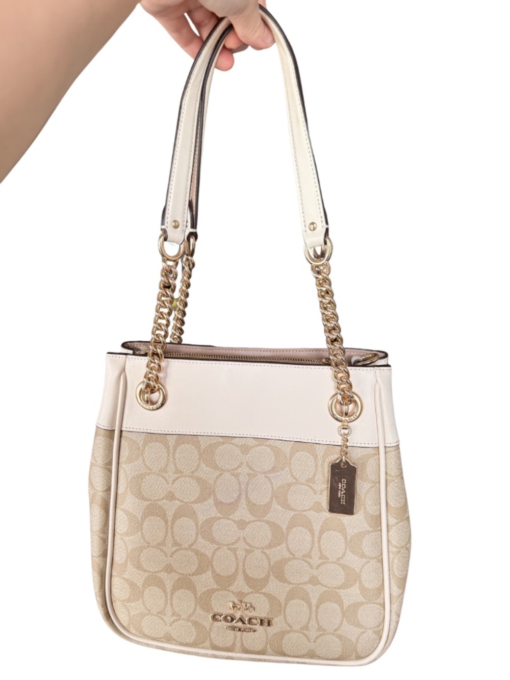 Coach Cammie Chain Bucket Canvas Shoulder Bag with Gold Hardware